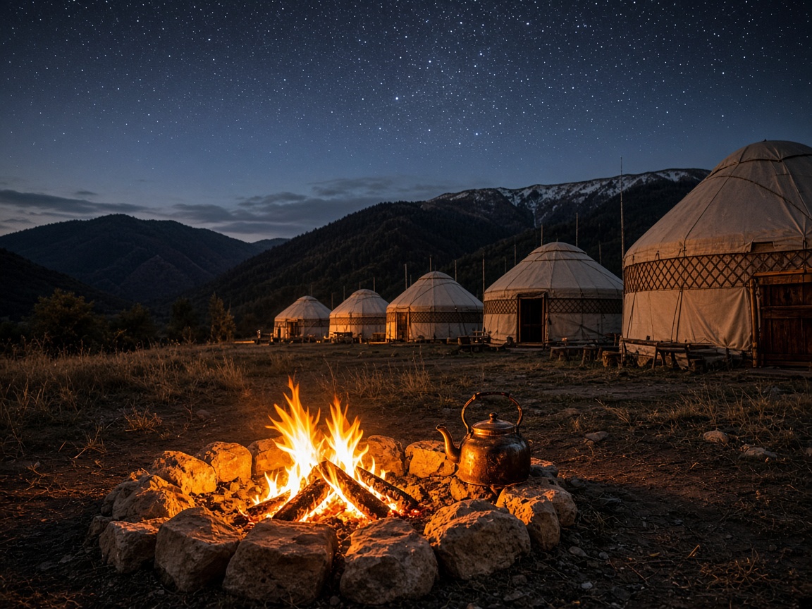 Fire and tea at the yurts